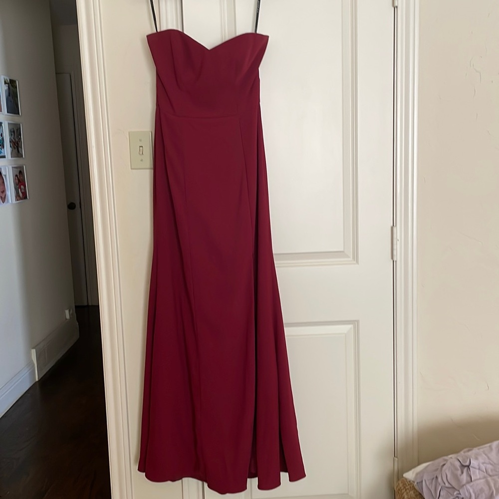 After Six - Burgundy Crepe Strapless Gown - Size 8